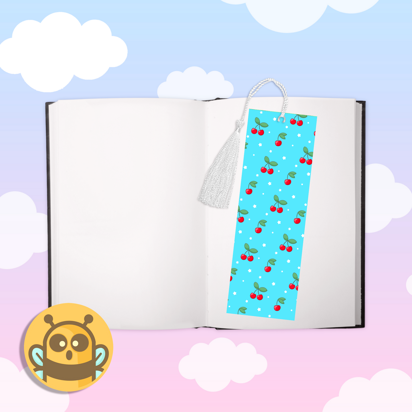 Blue Cherries and Stars Bookmark