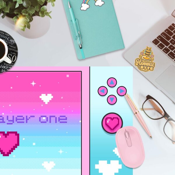 This image shows our adorable desk mat Gamer Pink and Blue Deskmat, which is available to purchase from HunnieByte.com