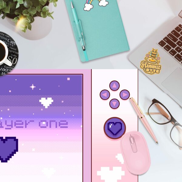 This image shows our adorable desk mat Gamer Pink and Purple Deskmat, which is available to purchase from HunnieByte.com