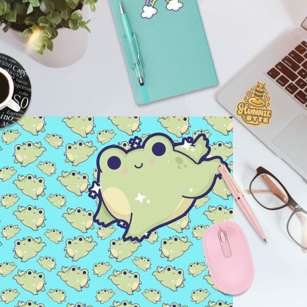 This image shows our adorable desk mat Leap Frog Deskmat, which is available to purchase from HunnieByte.com