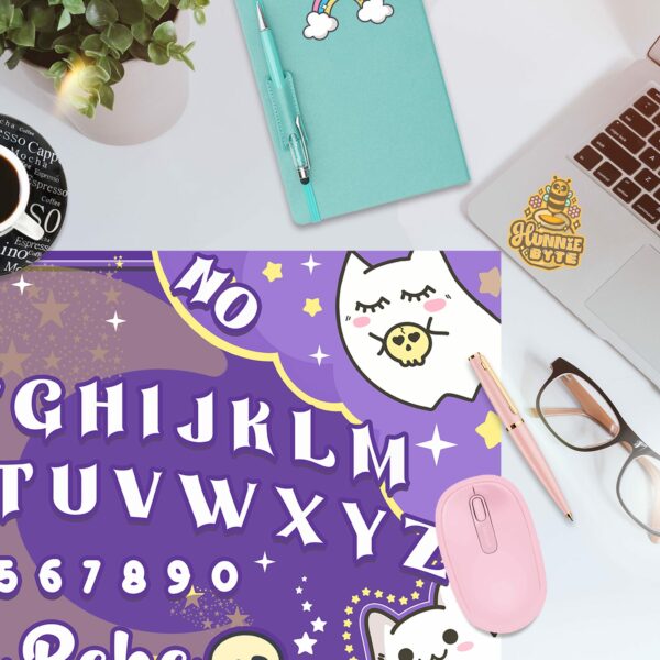 This image shows our adorable desk mat Sweet Kitty Ouija Deskmat, which is available to purchase from HunnieByte.com