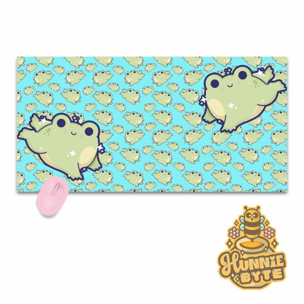 This image shows our adorable desk mat Leap Frog Deskmat, which is available to purchase from HunnieByte.com