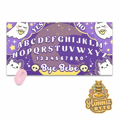 This image shows our adorable desk mat Sweet Kitty Ouija Deskmat, which is available to purchase from HunnieByte.com