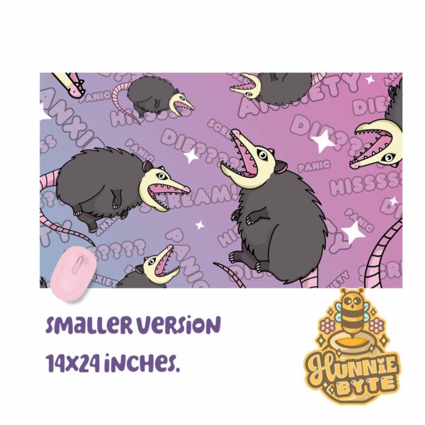 This image shows our adorable desk mat Screaming Possum Deskmat, which is available to purchase from HunnieByte.com