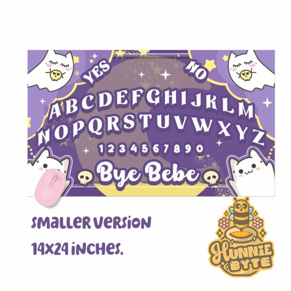 This image shows our adorable desk mat Sweet Kitty Ouija Deskmat, which is available to purchase from HunnieByte.com