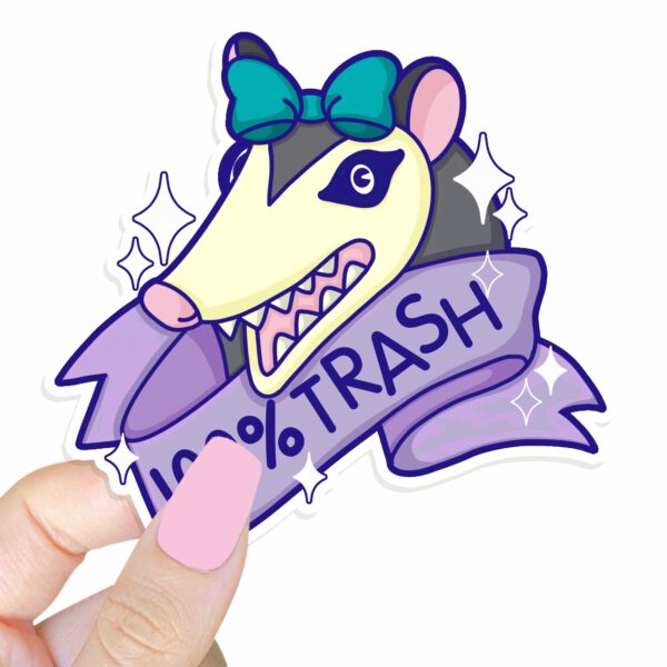 This image shows our adorable sticker, 100 Percent Trash Sticker, which is available to purchase from HunnieByte.com