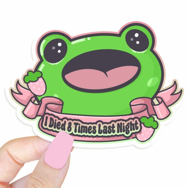 This image shows our adorable sticker finishes, Boopie Died 8 Times Sticker, which is available to purchase from HunnieByte.com