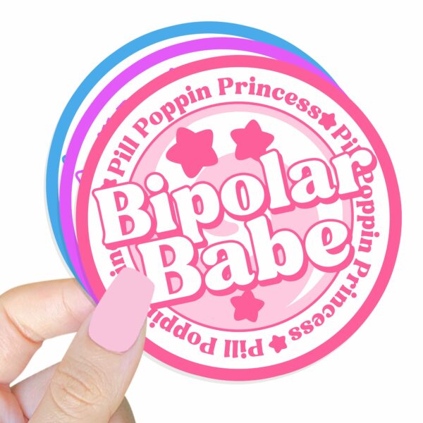 This image shows our adorable sticker finishes, Bipolar Babe Sticker, which is available to purchase from HunnieByte.com