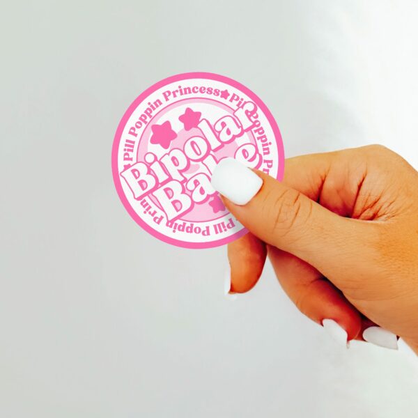 This image shows our adorable sticker finishes, Bipolar Babe Sticker, which is available to purchase from HunnieByte.com