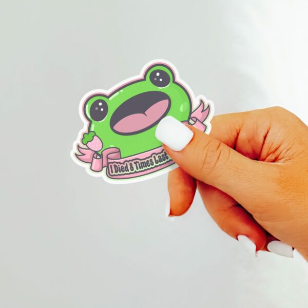 This image shows our adorable sticker finishes, Boopie Died 8 Times Sticker, which is available to purchase from HunnieByte.com