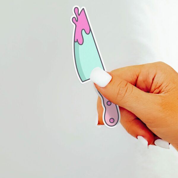 This image shows our adorable sticker finishes, Boopie Stabby Knife Sticker, which is available to purchase from HunnieByte.com