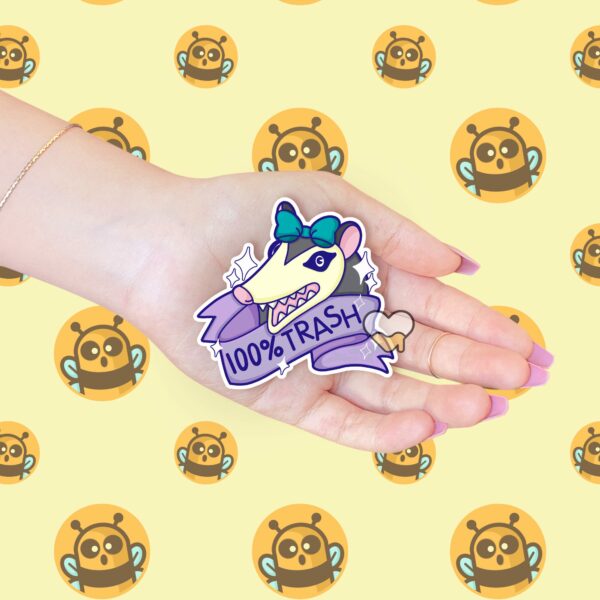 This image shows our adorable sticker, 100 Percent Trash Sticker, which is available to purchase from HunnieByte.com