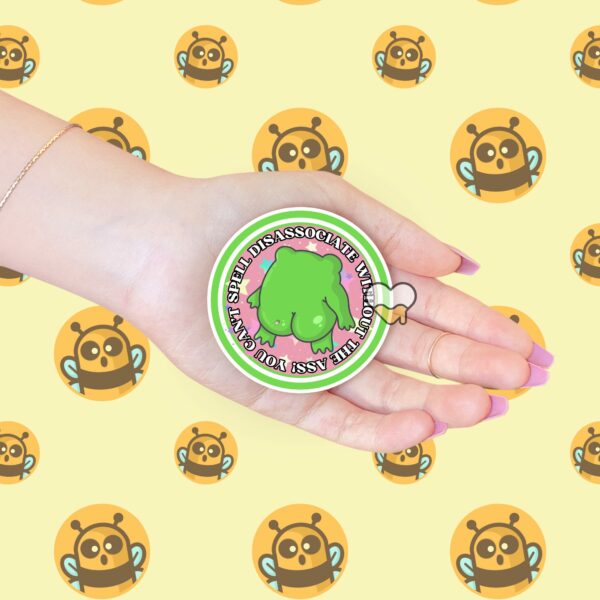 This image shows our adorable sticker finishes, Boopie Disassociate Sticker, which is available to purchase from HunnieByte.com