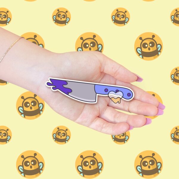 This image shows our adorable sticker finishes, Boopie Stabby Knife Sticker, which is available to purchase from HunnieByte.com