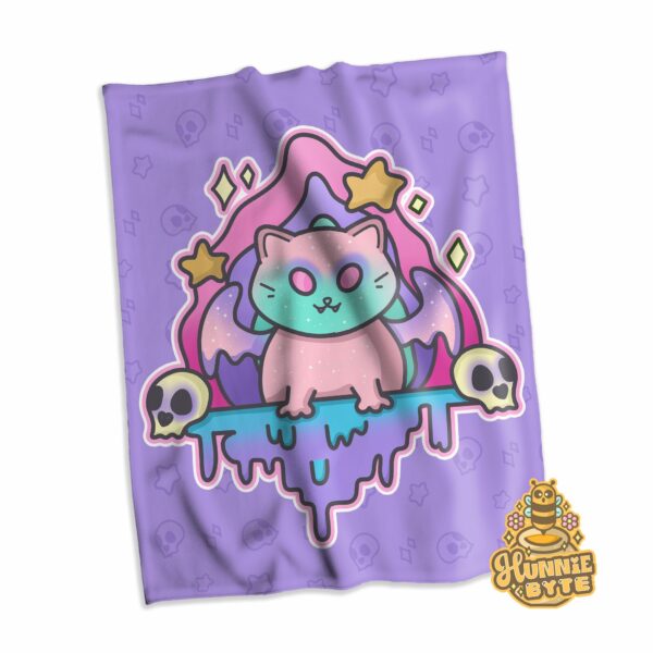 This image shows our Creepy Dripping Kitty Blanket, which is available to purchase from HunnieByte.com