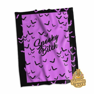 This image shows our Spooky Bitch Purple Blanket, which is available to purchase from HunnieByte.com