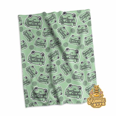 This image shows our Live Laugh Lobotomy Blanket, which is available to purchase from HunnieByte.com