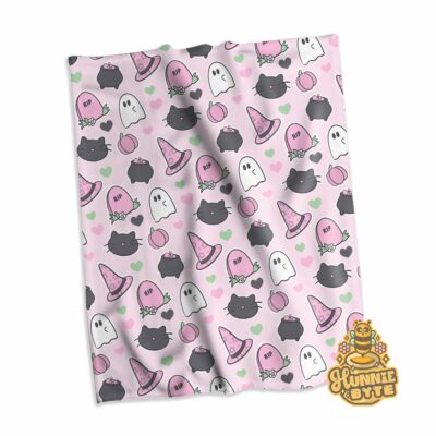 This image shows our Pink Spooks Blanket, which is available to purchase from HunnieByte.com