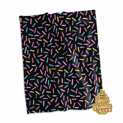 This image shows our Black Confetti Blanket, which is available to purchase from HunnieByte.com