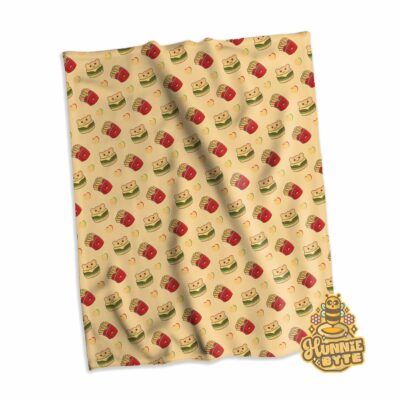 This image shows our Happy Fry and Hamburger Blanket, which is available to purchase from HunnieByte.com