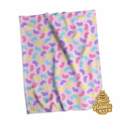 This image shows our Pink Jellybean Blanket, which is available to purchase from HunnieByte.com