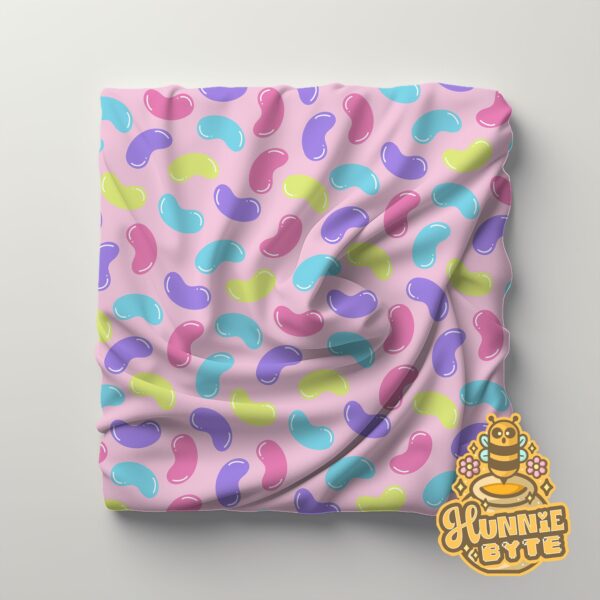 This image shows our Pink Jellybean Blanket, which is available to purchase from HunnieByte.com