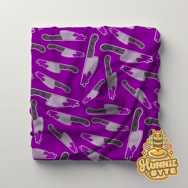 This image shows our Purple Stabby Blanket, which is available to purchase from HunnieByte.com