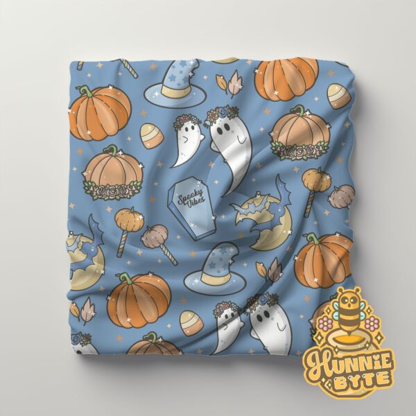 This image shows our Blue Spooks Blanket, which is available to purchase from HunnieByte.com