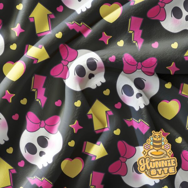 This image shows our 90s Skull and Bows Blanket, which is available to purchase from HunnieByte.com