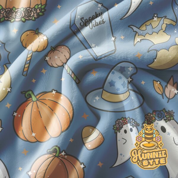 This image shows our Blue Spooks Blanket, which is available to purchase from HunnieByte.com