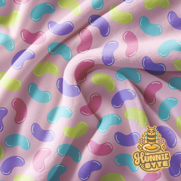 This image shows our Pink Jellybean Blanket, which is available to purchase from HunnieByte.com