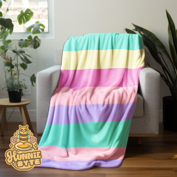 This image shows our Pastel Stripes Blanket, which is available to purchase from HunnieByte.com