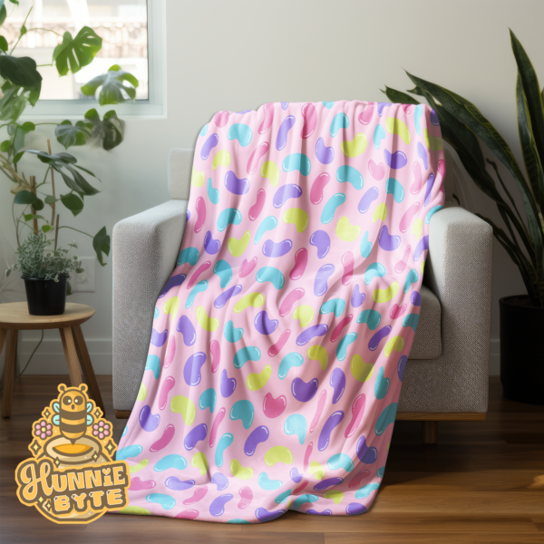 This image shows our Pink Jellybean Blanket, which is available to purchase from HunnieByte.com