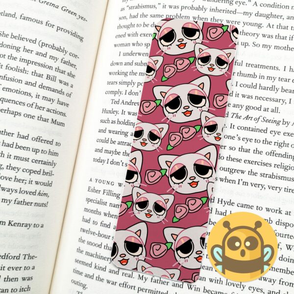 This image shows an hand-drawn adorable bookmark, Dazy Kitty Bookmark, which is available to purchase from HunnieByte.com