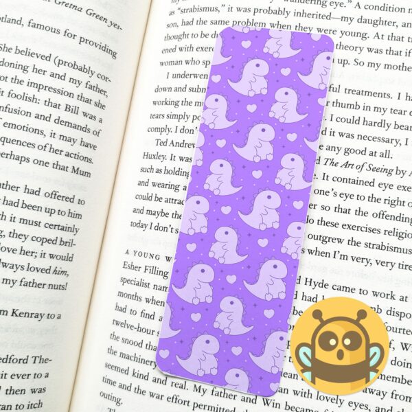 This image shows an hand-drawn adorable bookmark, Cute Dinos Tyrannosaurus Rex Bookmark, which is available to purchase from HunnieByte.com