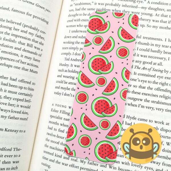 This image shows an hand-drawn adorable bookmark, Wonderful Watermelon Bookmark, which is available to purchase from HunnieByte.com