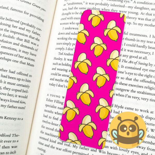 This image shows an hand-drawn adorable bookmark, Bananarama Pink Bookmark, which is available to purchase from HunnieByte.com