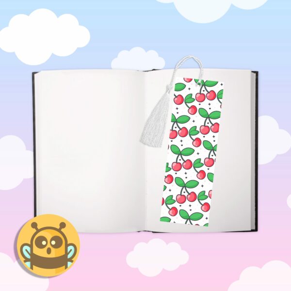 This image shows an hand-drawn adorable bookmark, Juicy White Cherry Bookmark, which is available to purchase from HunnieByte.com