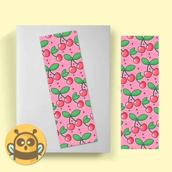 This image shows an hand-drawn adorable bookmark, Juicy Cherry Bookmark, which is available to purchase from HunnieByte.com