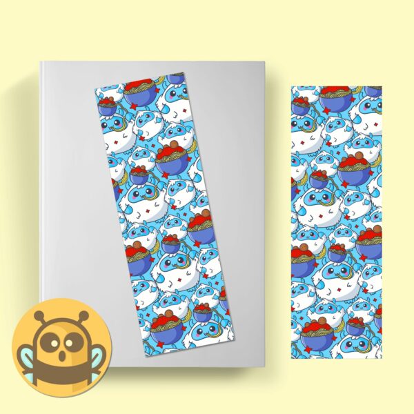 This image shows an hand-drawn adorable bookmark, Yeti Spaghetti Bookmark, which is available to purchase from HunnieByte.com