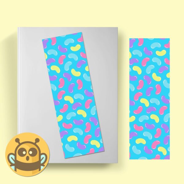 This image shows an hand-drawn adorable bookmark, Jellybeans Blue Bookmark, which is available to purchase from HunnieByte.com