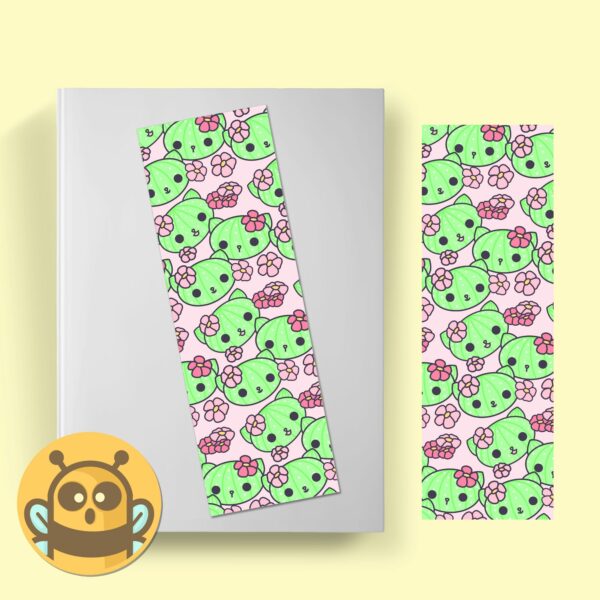 This image shows an hand-drawn adorable bookmark, Cacticat Pink Bookmark, which is available to purchase from HunnieByte.com