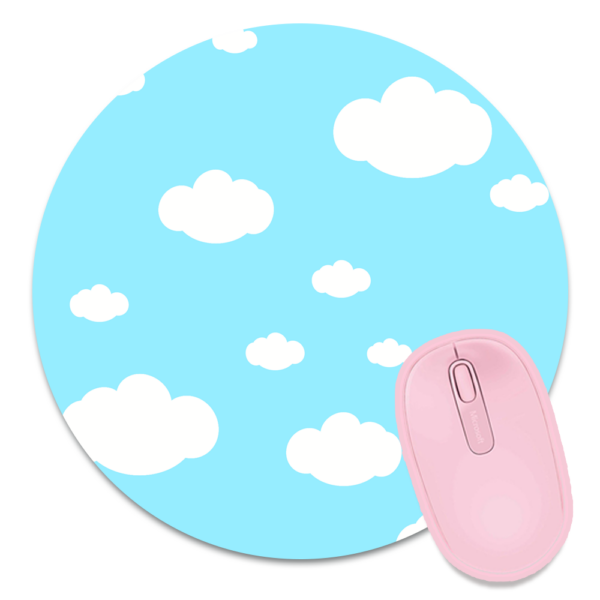 This image shows an hand-drawn adorable mousepad, Blue Clouds Mousepad, which is available to purchase from HunnieByte.com