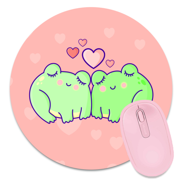 This image shows an hand-drawn adorable mousepad, Froggy Love Mousepad, which is available to purchase from HunnieByte.com