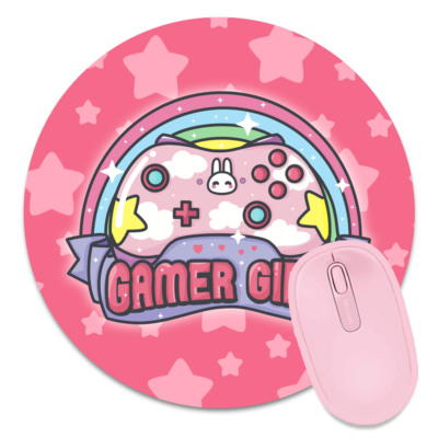 This image shows an hand-drawn adorable mousepad, Gamer Girl Mousepad, which is available to purchase from HunnieByte.com