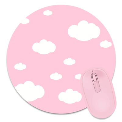 This image shows an hand-drawn adorable mousepad, Pink Cloud Mousepad, which is available to purchase from HunnieByte.com