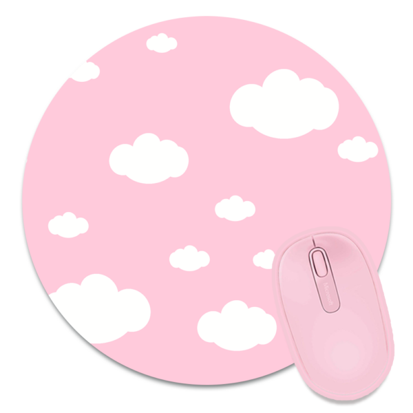 This image shows an hand-drawn adorable mousepad, Pink Cloud Mousepad, which is available to purchase from HunnieByte.com