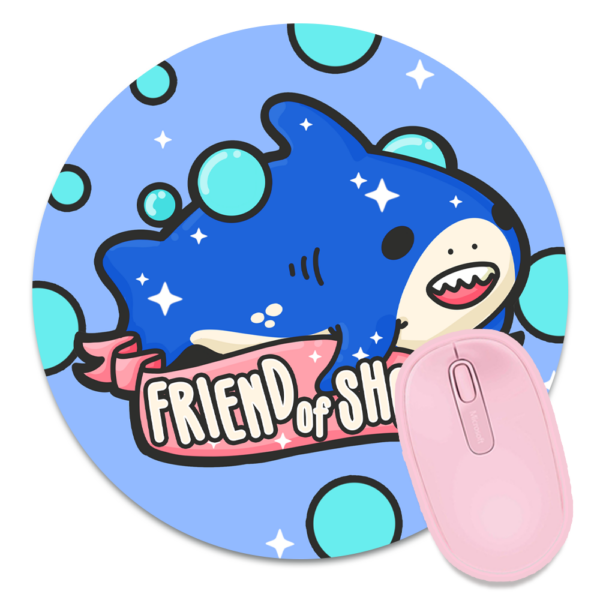 This image shows an hand-drawn adorable mousepad, Friend of Shork Shark Mousepad, which is available to purchase from HunnieByte.com