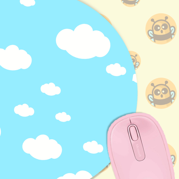 This image shows an hand-drawn adorable mousepad, Blue Clouds Mousepad, which is available to purchase from HunnieByte.com