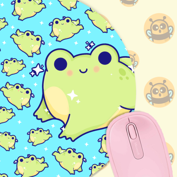 This image shows an hand-drawn adorable mousepad, Leap Frog Mousepad, which is available to purchase from HunnieByte.com